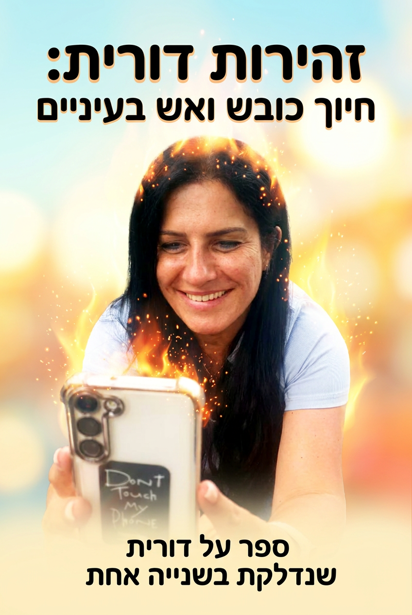 עטיפת הספר "זהירות דורית: חיוך כובש ואש בעיניים" — ספר של לקוח אמיתי, ספר מודפס מותאם אישית מבית ספר במתנה