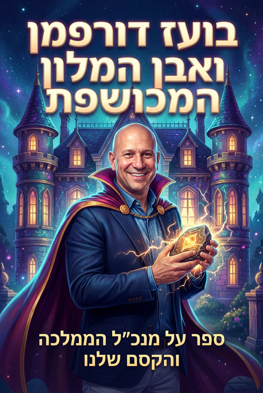 עטיפת הספר "בועז דורפמן ואבן המלון המכושפת" — ספר של לקוח אמיתי, ספר מודפס מותאם אישית מבית ספר במתנה