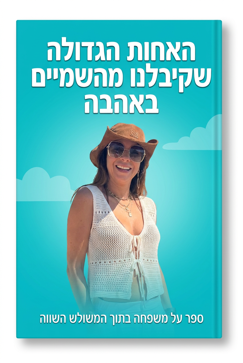 עטיפת הספר "האחות הגדולה שקיבלנו מהשמיים באהבה" — ספר של לקוח אמיתי, ספר מודפס מותאם אישית מבית ספר במתנה