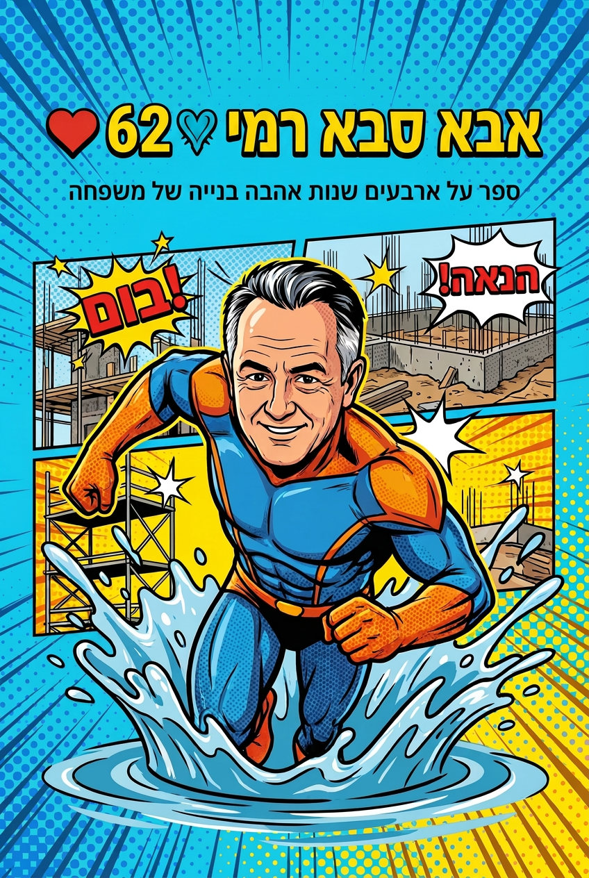 עטיפת הספר "אבא סבא רמי 🩵62🪬" — ספר של לקוח אמיתי, ספר מודפס מותאם אישית מבית ספר במתנה