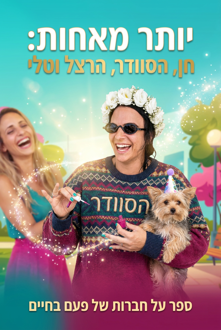 עטיפת הספר "יותר מאחות: חן, הסוודר, הרצל וטלי" — ספר של לקוח אמיתי, ספר מודפס מותאם אישית מבית ספר במתנה