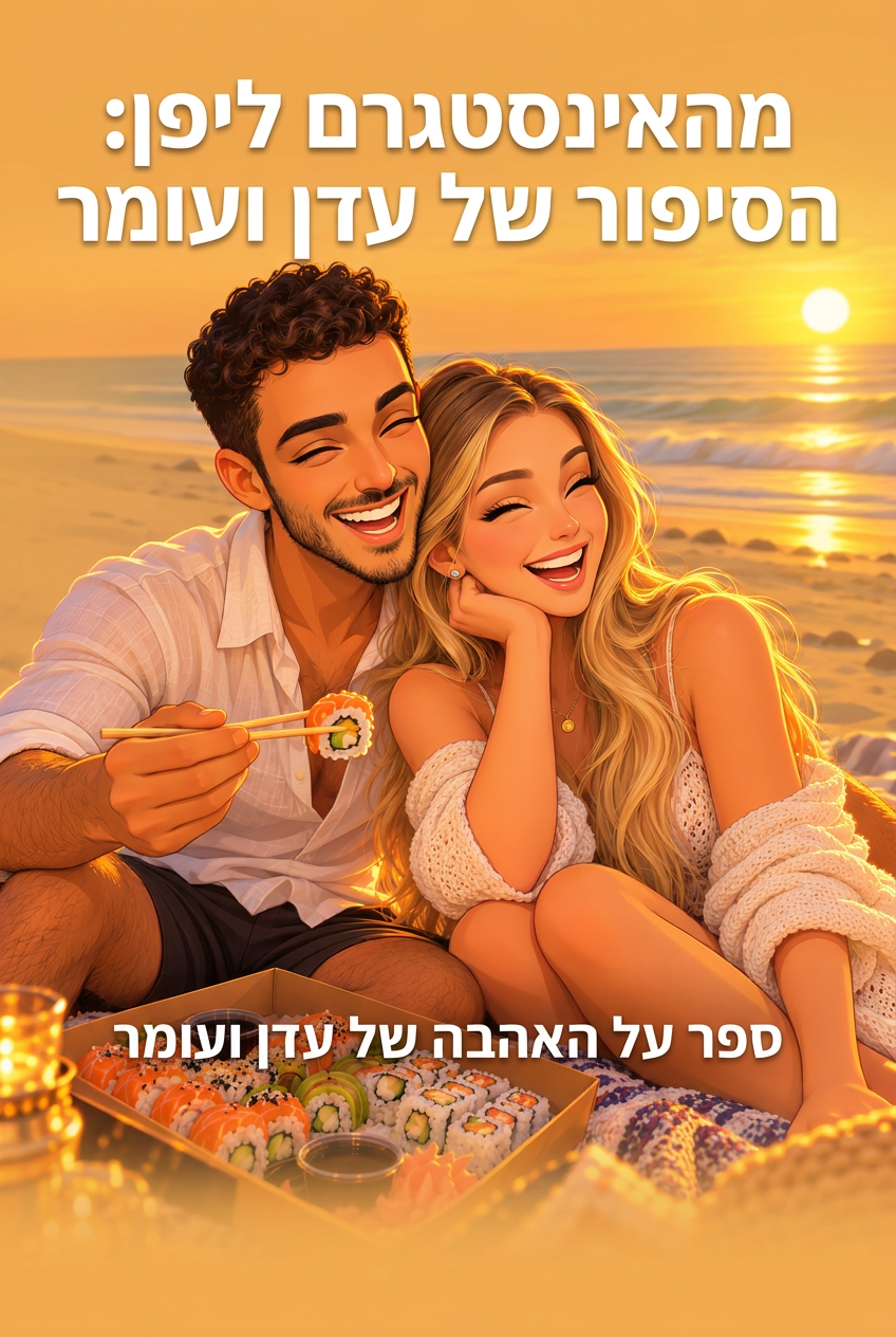 עטיפת הספר "מהאינסטגרם ליפן: הסיפור של עדן ועומר" — ספר של לקוח אמיתי, ספר מודפס מותאם אישית מבית ספר במתנה