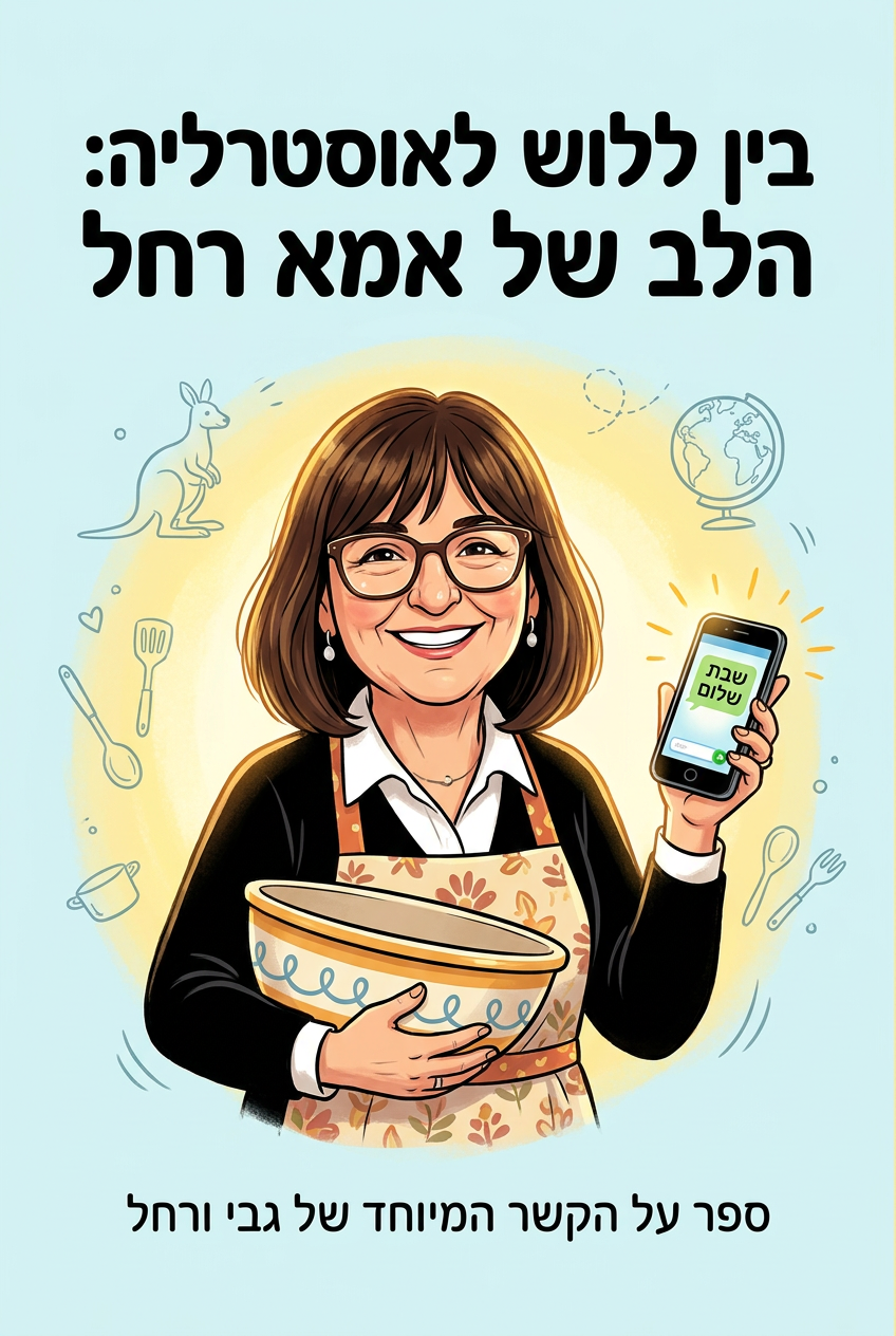 עטיפת הספר "בין ללוש לאוסטרליה: הלב של אמא רחל" — ספר של לקוח אמיתי, ספר מודפס מותאם אישית מבית ספר במתנה
