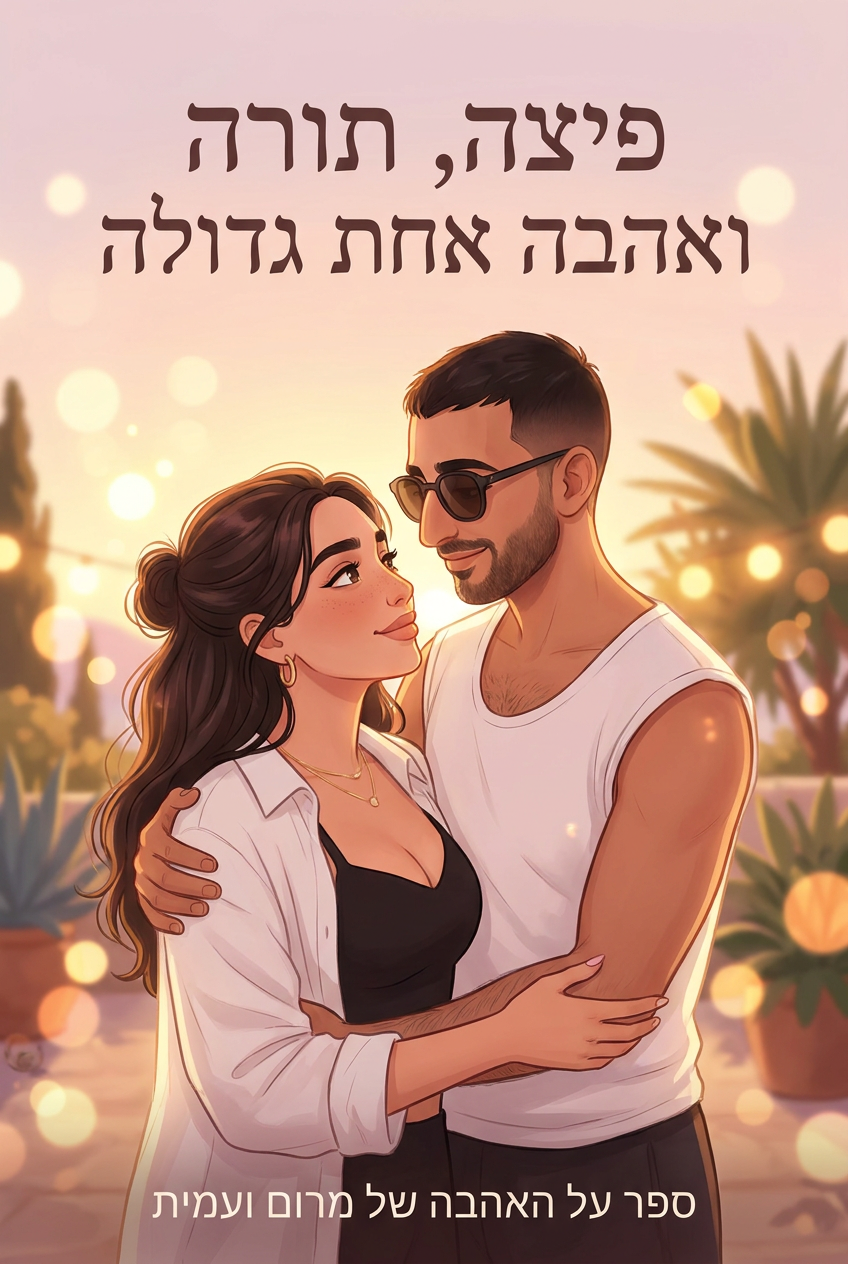עטיפת הספר "פיצה, תורה ואהבה אחת גדולה" — ספר של לקוח אמיתי, ספר מודפס מותאם אישית מבית ספר במתנה