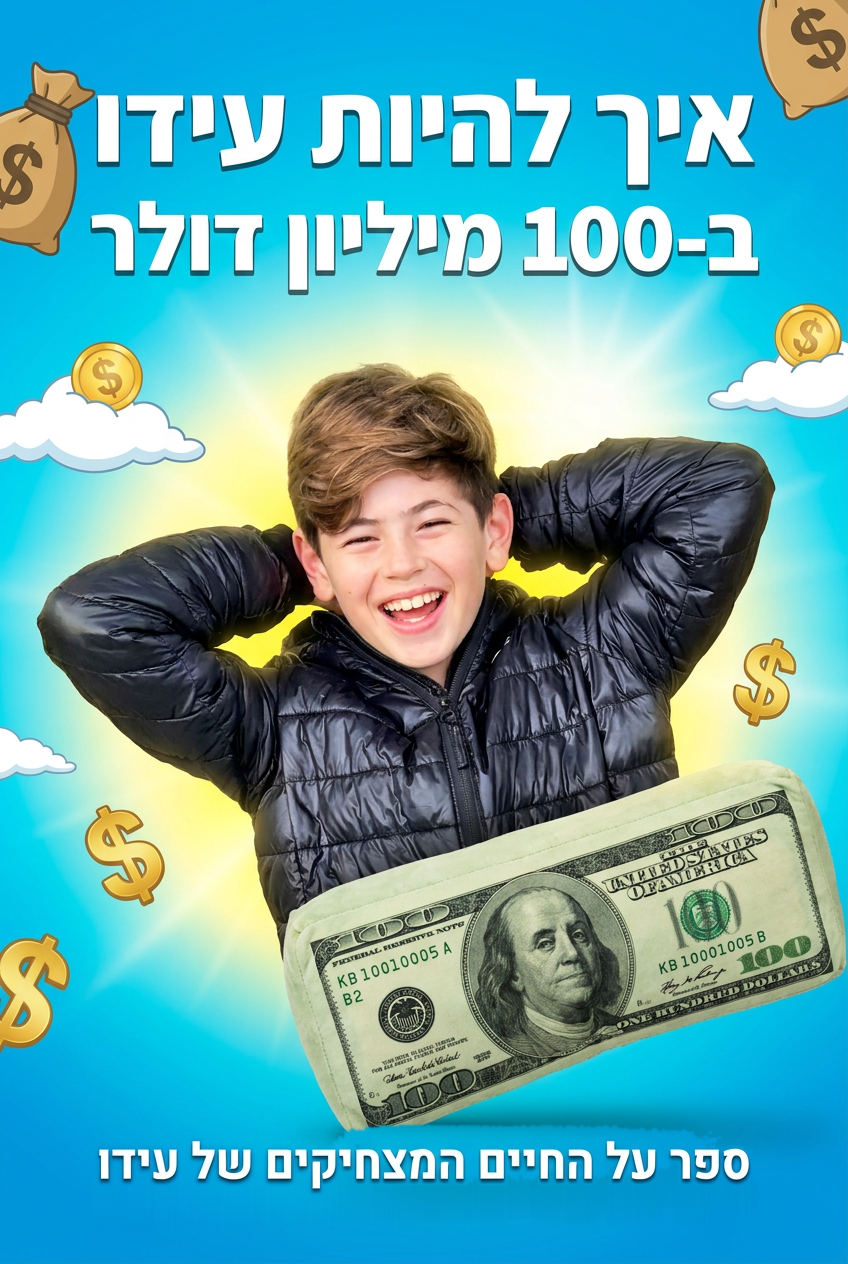 עטיפת הספר "איך להיות עידו ב-100 מיליון דולר" — ספר של לקוח אמיתי, ספר מודפס מותאם אישית מבית ספר במתנה