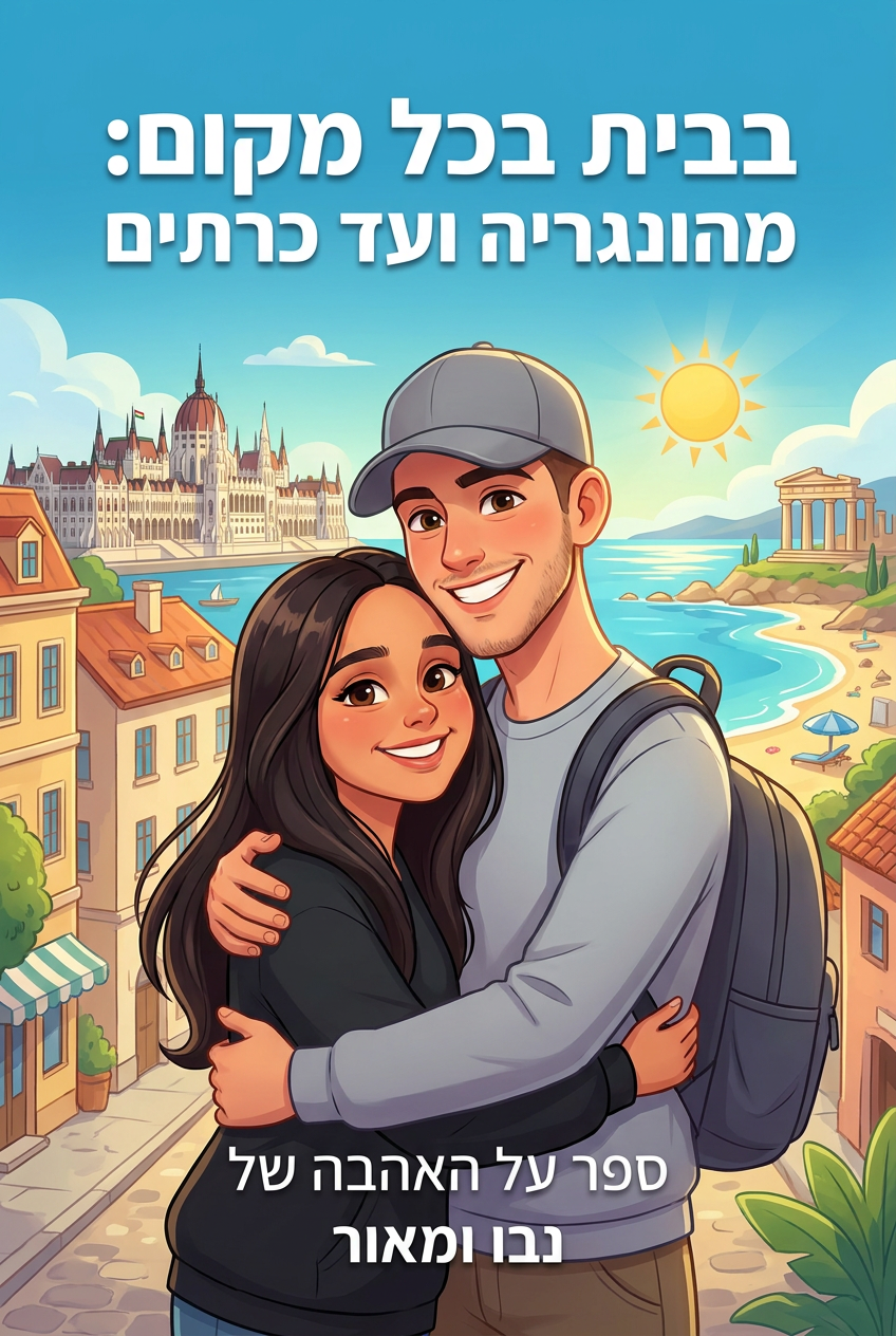 עטיפת הספר "בבית בכל מקום: מהונגריה ועד כרתים" — ספר של לקוח אמיתי, ספר מודפס מותאם אישית מבית ספר במתנה