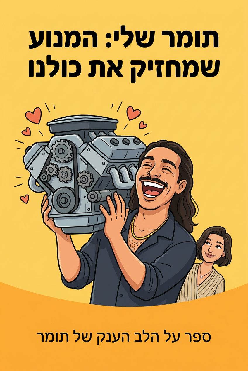 עטיפת הספר "תומר שלי: המנוע שמחזיק את כולנו" — ספר של לקוח אמיתי, ספר מודפס מותאם אישית מבית ספר במתנה