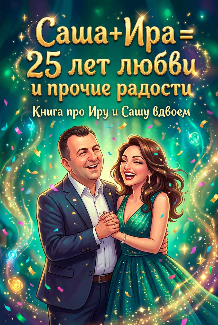 עטיפת הספר "Саша+Ира = 25 лет любви и прочие радости" — ספר של לקוח אמיתי, ספר מודפס מותאם אישית מבית ספר במתנה