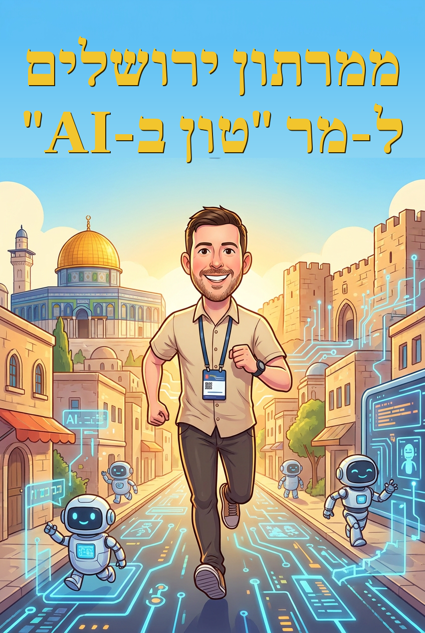 עטיפת הספר "ממרתון ירושלים למר טון ב - AI" — ספר של לקוח אמיתי, ספר מודפס מותאם אישית מבית ספר במתנה