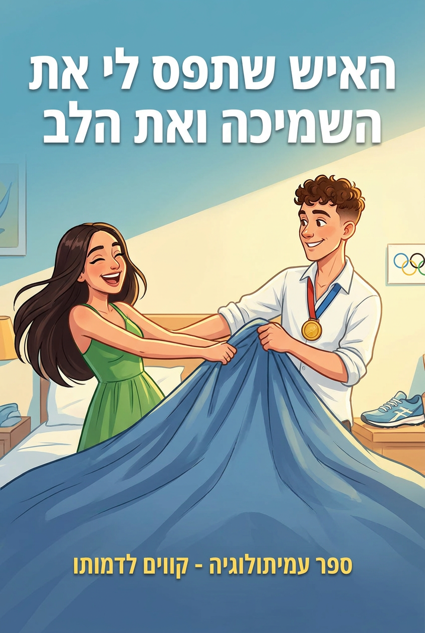 עטיפת הספר "האיש שתפס לי את השמיכה ואת הלב" — ספר של לקוח אמיתי, ספר מודפס מותאם אישית מבית ספר במתנה