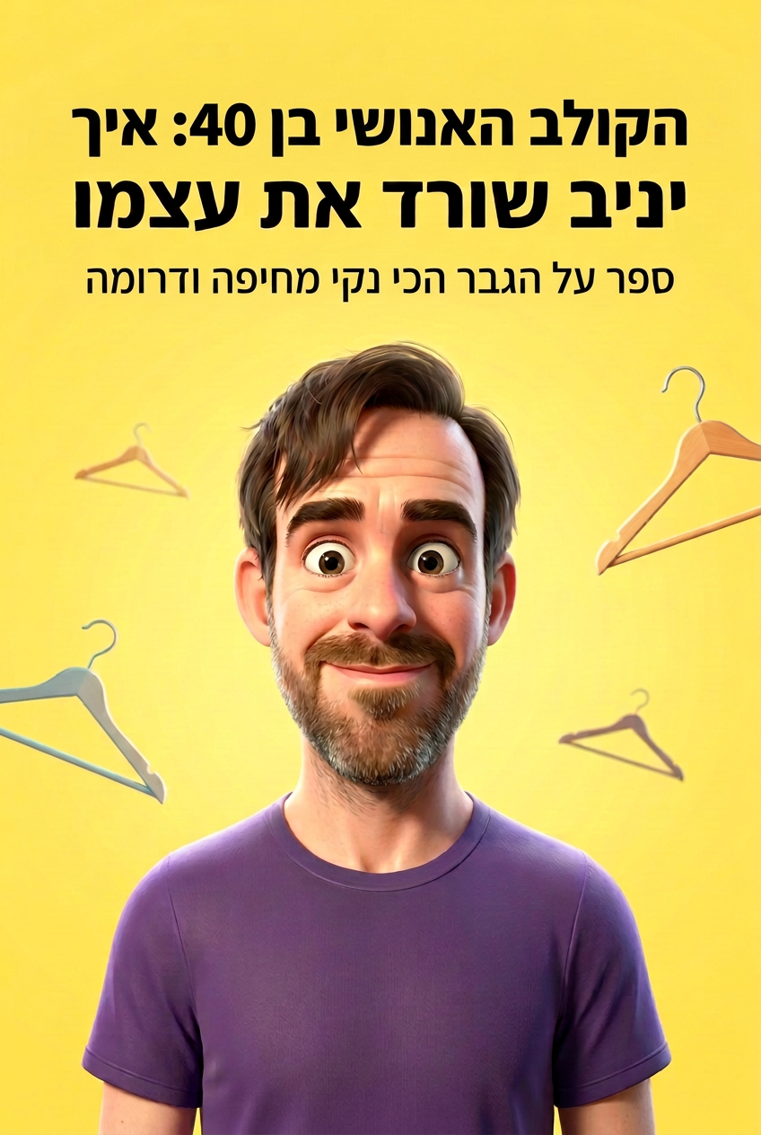 עטיפת הספר "הקולב האנושי בן 40: איך יניב שורד את עצמו" — ספר של לקוח אמיתי, ספר מודפס מותאם אישית מבית ספר במתנה