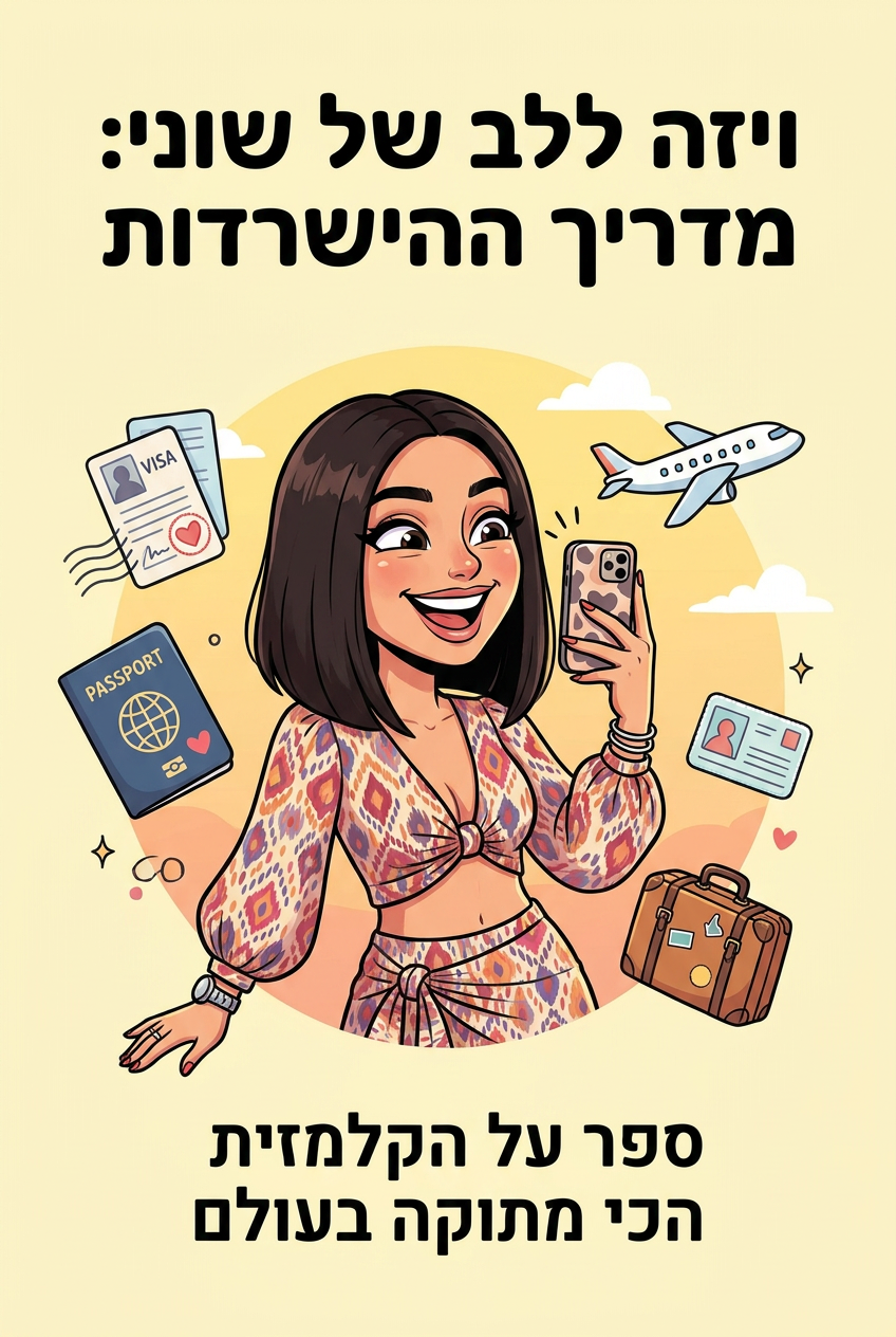 עטיפת הספר "ויזה ללב של שוני: מדריך ההישרדות" — ספר של לקוח אמיתי, ספר מודפס מותאם אישית מבית ספר במתנה