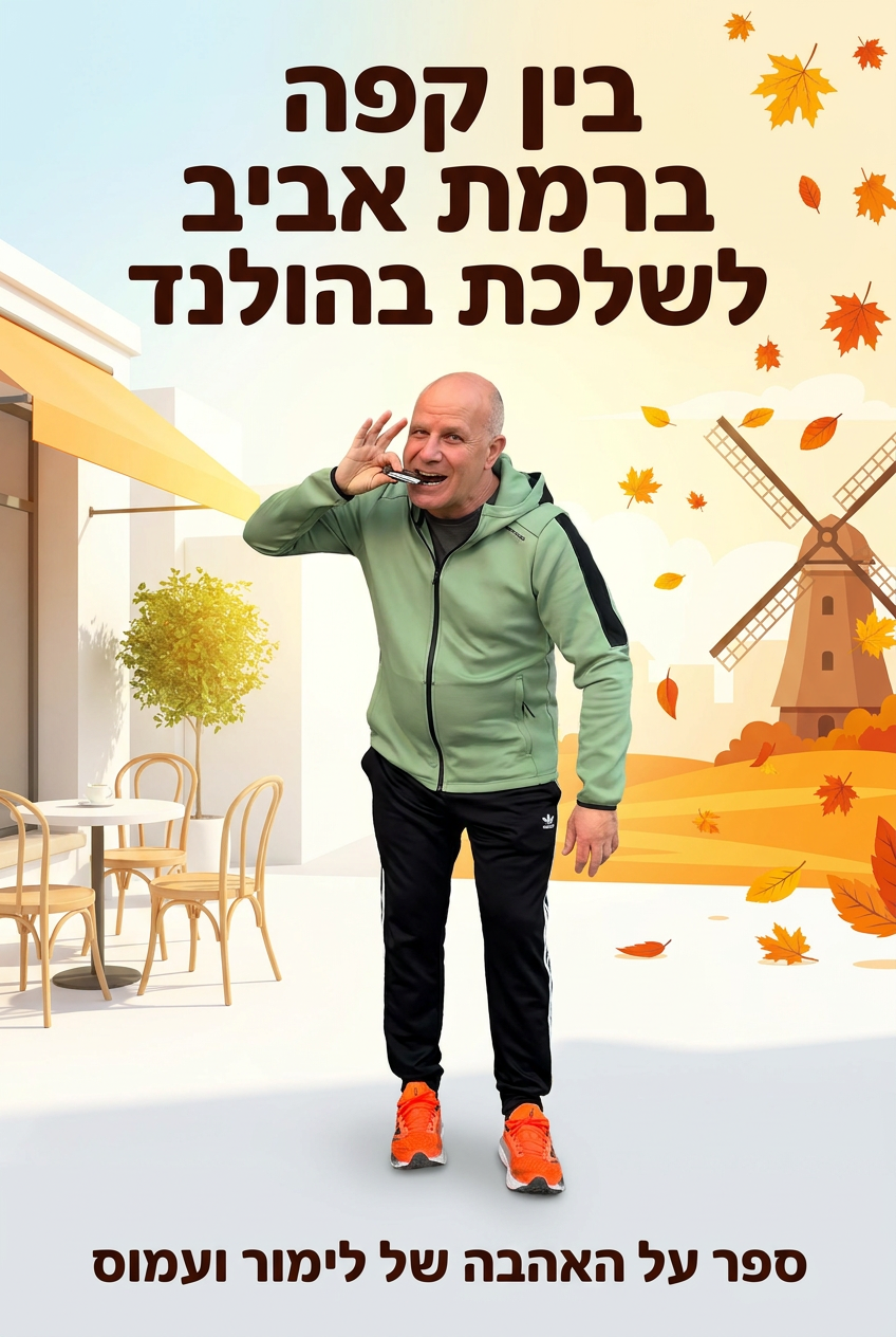 עטיפת הספר "בין קפה ברמת אביב לשלכת בהולנד" — ספר של לקוח אמיתי, ספר מודפס מותאם אישית מבית ספר במתנה