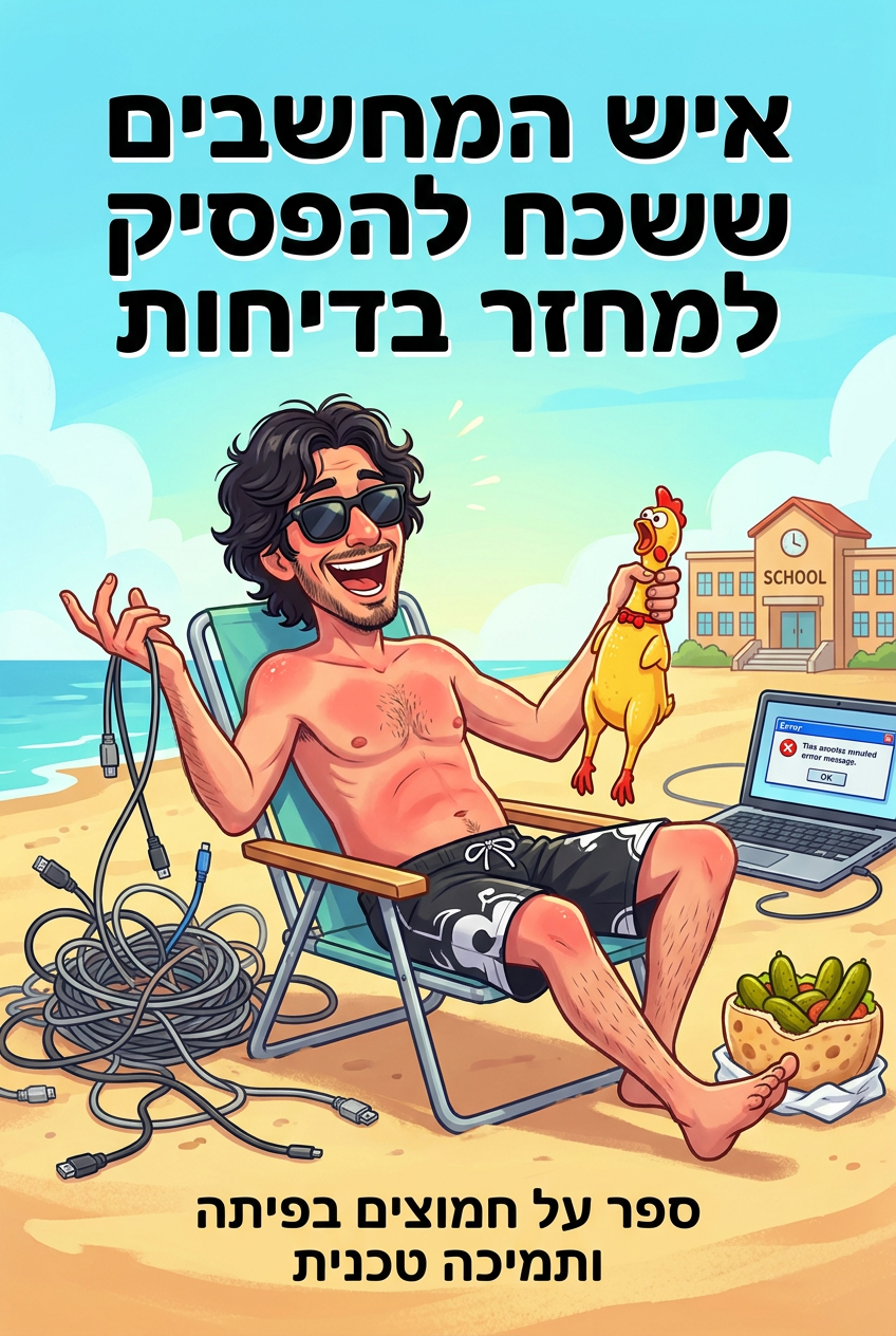 עטיפת הספר "איש המחשבים ששכח להפסיק למחזר בדיחות" — ספר של לקוח אמיתי, ספר מודפס מותאם אישית מבית ספר במתנה