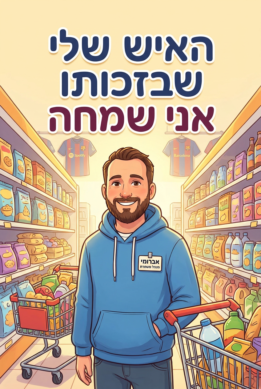 עטיפת הספר "האיש שלי שבזכותו אני שמחה" — ספר של לקוח אמיתי, ספר מודפס מותאם אישית מבית ספר במתנה