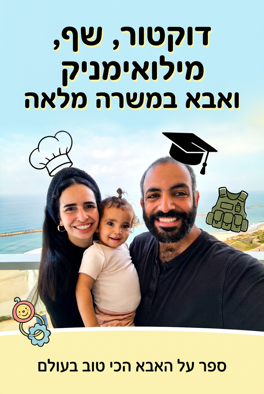 עטיפת הספר "דוקטור, שף, מילואימניק ואבא במשרה מלאה" — ספר של לקוח אמיתי, ספר מודפס מותאם אישית מבית ספר במתנה