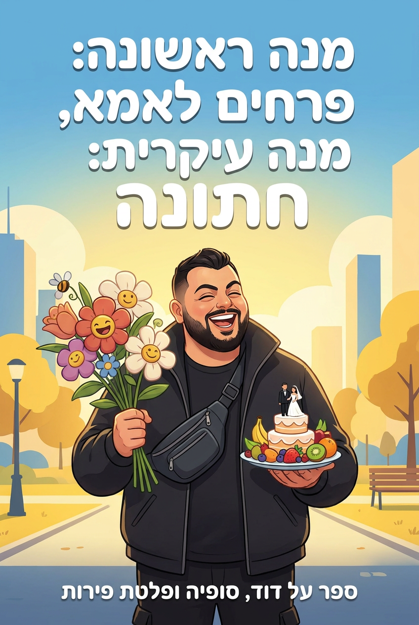 עטיפת הספר "מנה ראשונה: פרחים לאמא, מנה עיקרית: חתונה" — ספר של לקוח אמיתי, ספר מודפס מותאם אישית מבית ספר במתנה