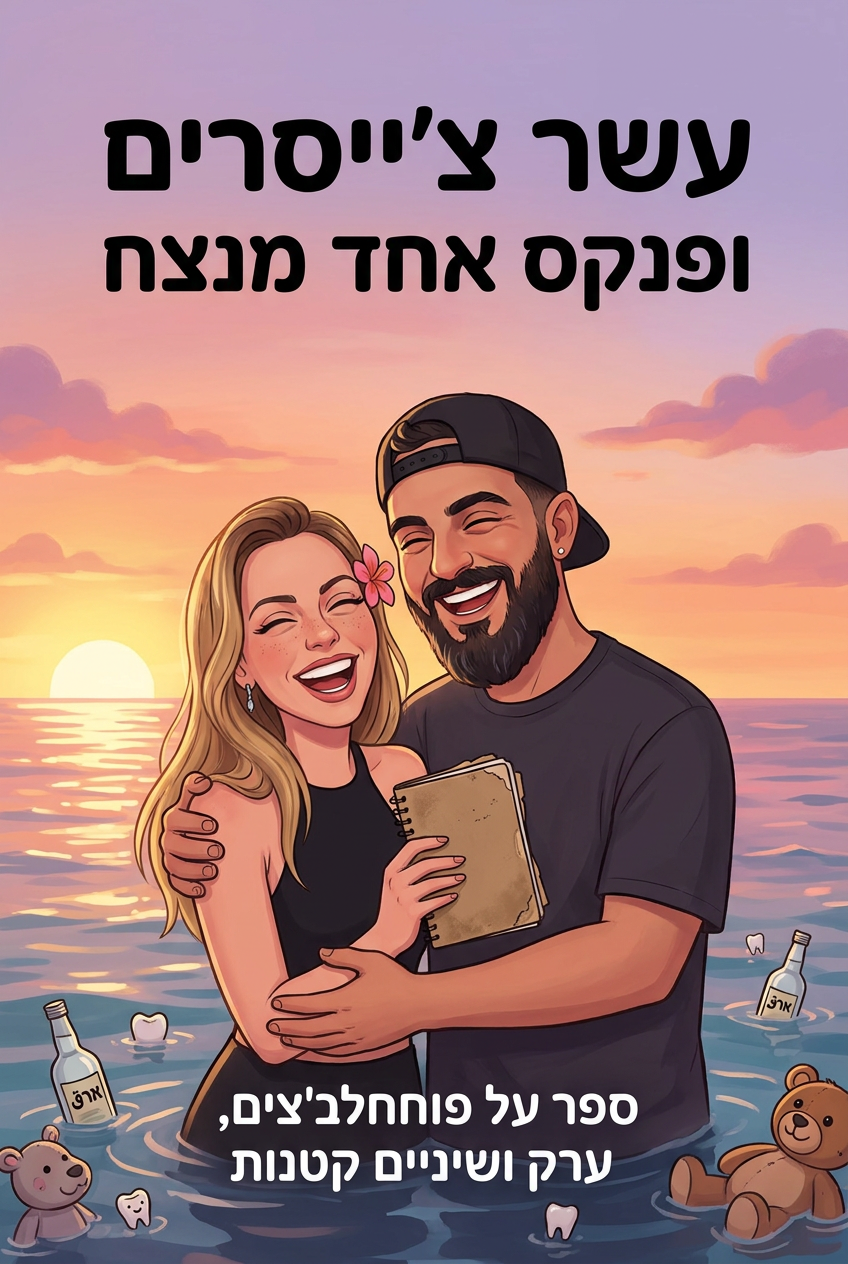 עטיפת הספר "עשר צ׳ייסרים ופנקס אחד מנצח" — ספר של לקוח אמיתי, ספר מודפס מותאם אישית מבית ספר במתנה