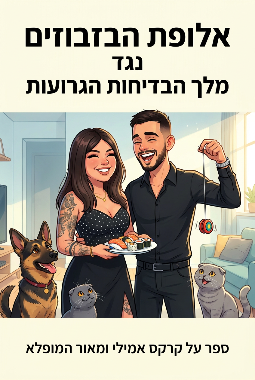 עטיפת הספר "אלופת הבזבוזים נגד מלך הבדיחות הגרועות" — ספר של לקוח אמיתי, ספר מודפס מותאם אישית מבית ספר במתנה
