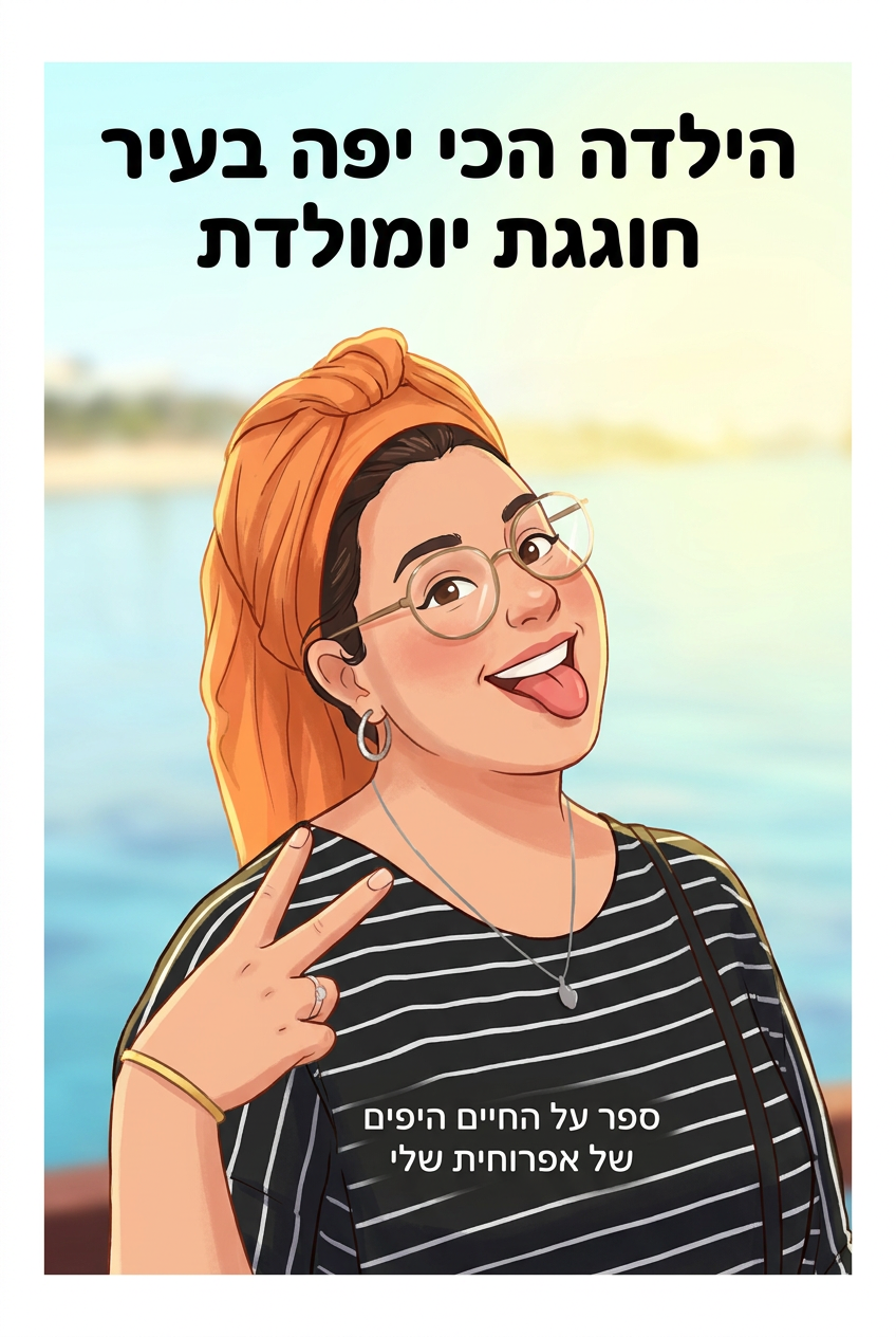 עטיפת הספר "הילדה הכי יפה בעיר חוגגת יומולדת" — ספר של לקוח אמיתי, ספר מודפס מותאם אישית מבית ספר במתנה