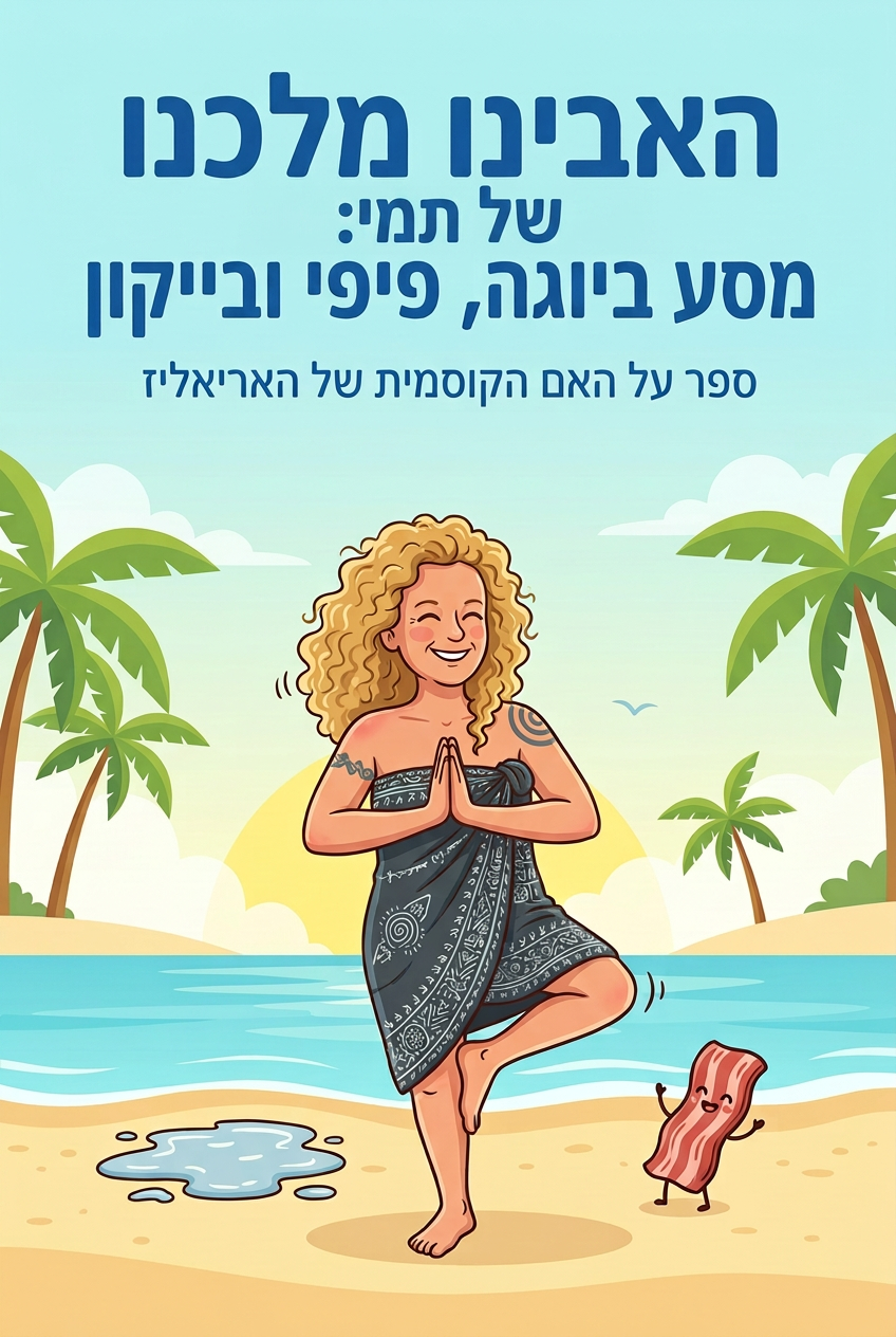 עטיפת הספר "האבינו מלכנו של תמי: מסע ביוגה, פיפי ובייקון" — ספר של לקוח אמיתי, ספר מודפס מותאם אישית מבית ספר במתנה