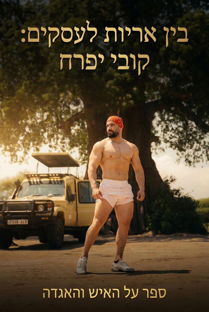 עטיפת הספר "בין אריות לעסקים: קובי יפרח" — ספר של לקוח אמיתי, ספר מודפס מותאם אישית מבית ספר במתנה