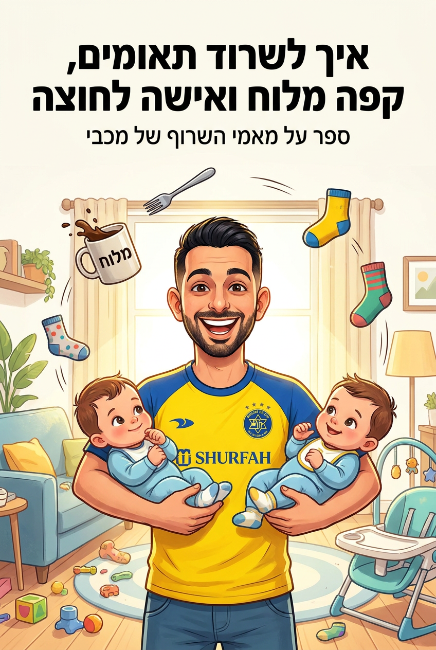 עטיפת הספר "איך לשרוד תאומים, קפה מלוח ואישה לחוצה" — ספר של לקוח אמיתי, ספר מודפס מותאם אישית מבית ספר במתנה