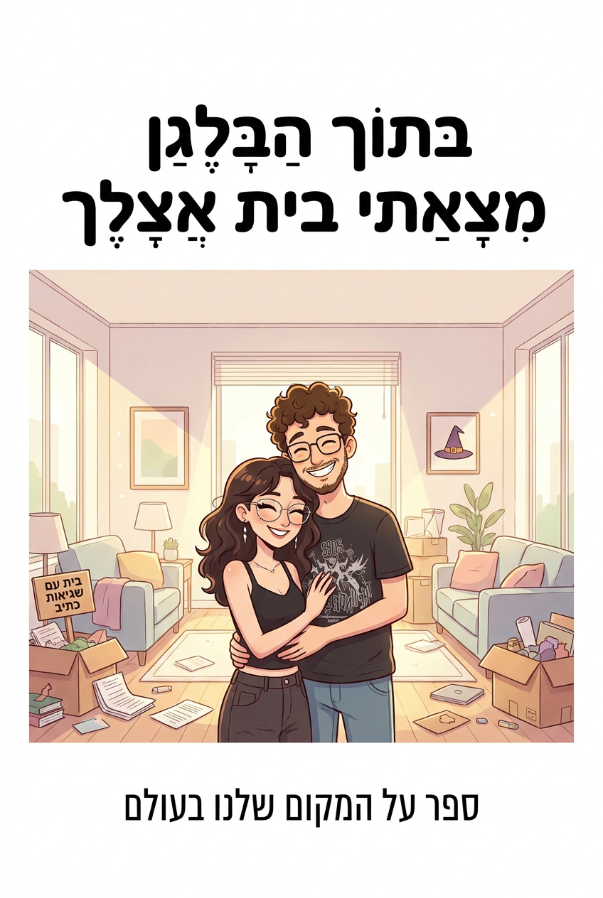 עטיפת הספר "בתוך הבלגן מצאתי בית אצלך" — ספר של לקוח אמיתי, ספר מודפס מותאם אישית מבית ספר במתנה