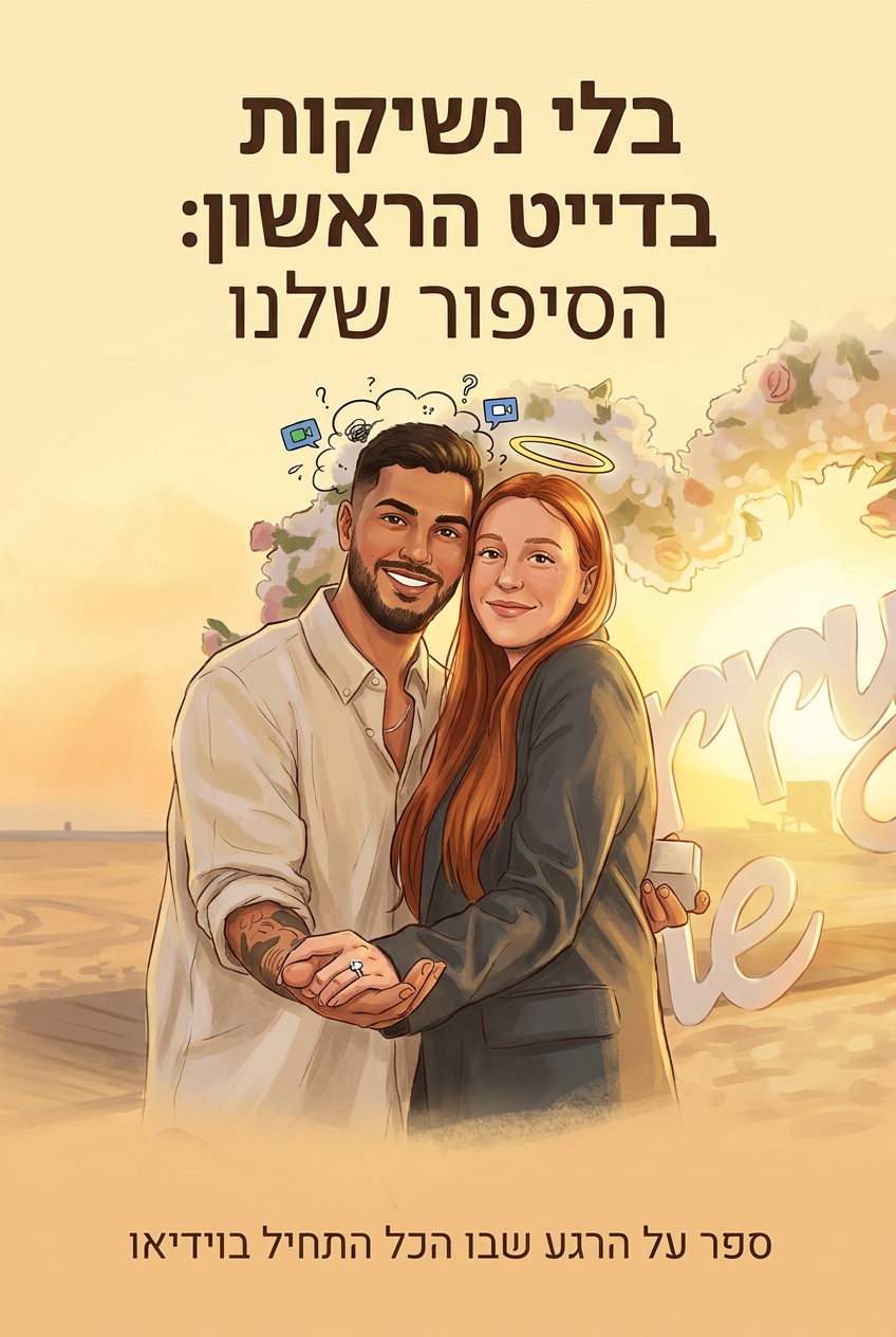 עטיפת הספר "בלי נשיקות בדייט הראשון: הסיפור שלנו" — ספר של לקוח אמיתי, ספר מודפס מותאם אישית מבית ספר במתנה
